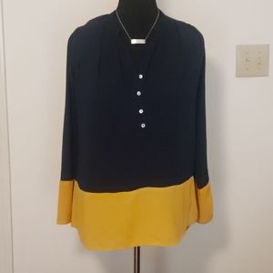 Two Tone Blouse Blue/Yellow Sz L